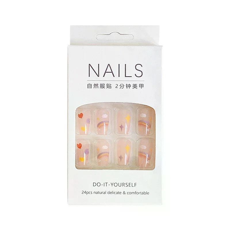 2025 mais novo 24 pçs/set arte do prego francês unhas falsas conjunto com cola plástico abs-simples adesivos de unhas curtas