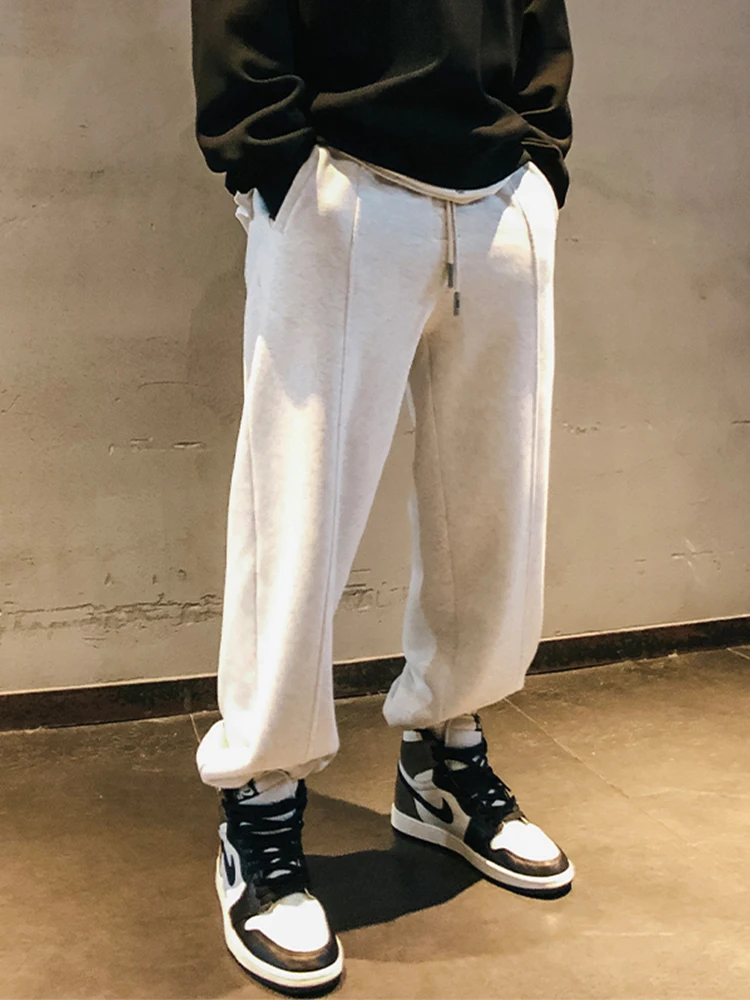 

Men's Fce Lined Loose Fit Dstring Sports Pants Bla Casual Trousers American Pure Color Harlan mid Waist Cuffed Sweatp...