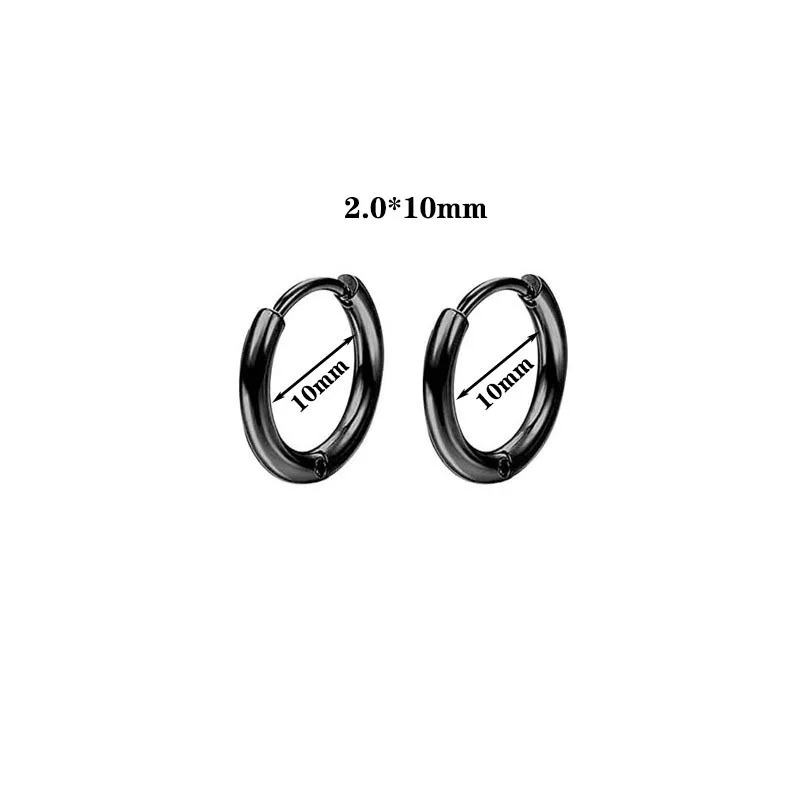 2mm 8 10 12 14 16 mm Mini Trendy Brief Round Black-color Circle Stainless Steel Hoop Earrings For Men Women Classic Jewelry