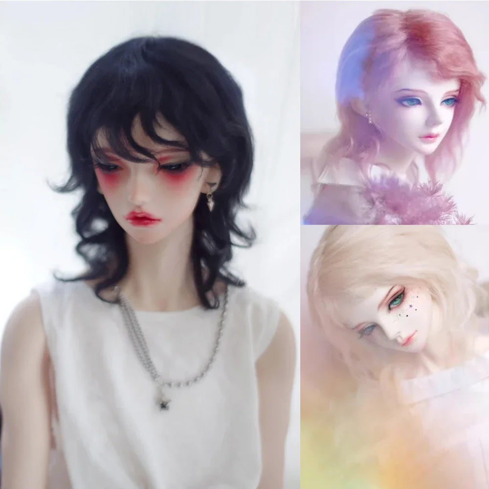（Customize 30 Days） 1/6 1/4 1/3 MSD bjd doll wig black pink medium length casual short curly hair 1pcs