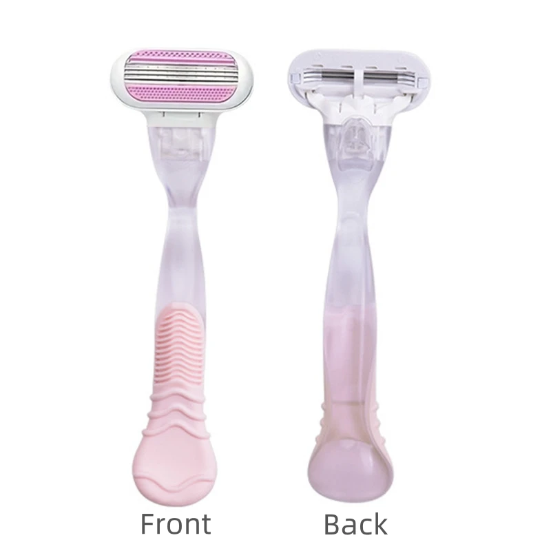 ماكينة حلاقة آمنة للنساء - مقبض واحد + 8 شفرات من الفولاذ المقاوم للصدأ قابلة للاستبدال مكونة من 3 طبقات، رأس ماكينة حلاقة وردية لإزالة الشعر بشكل سلس