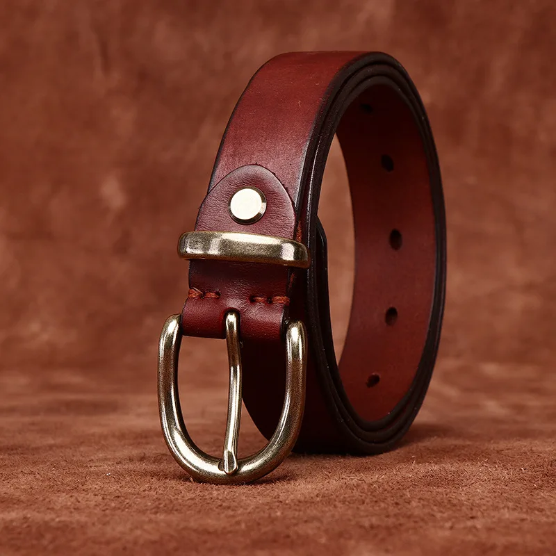 2.7 سنتيمتر واسعة خمر المتعثرة مطوي حزام المرأة جلد طبيعي دبوس مشبك طبقة علوية جلد البقر حزام جينز غير رسمي