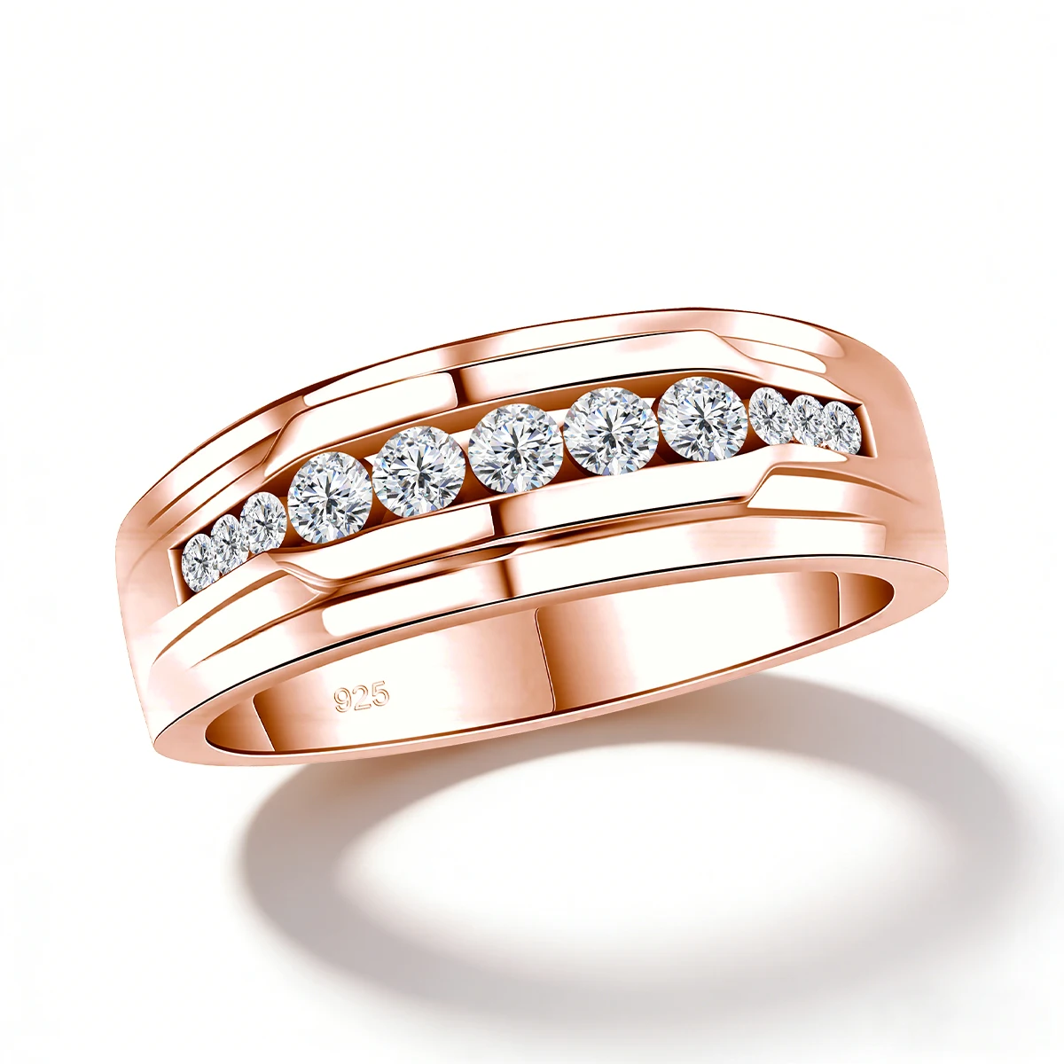 Unisex 18K vergoldete 925er Silber Ringe mit weißem Moissanit für Damen und Herren, klassischer Paarring, Verlobungs- und Hochzeitsschmuck – Detail 11