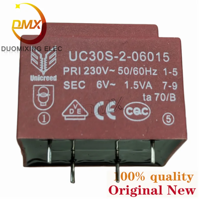 

230V transformer UC30S-2-06015 PRI 230V~50/60Hz SEC 6V~1.5VA 70/B 4PIN 44625 230V UC30S Waterproof epoxy potting transformer