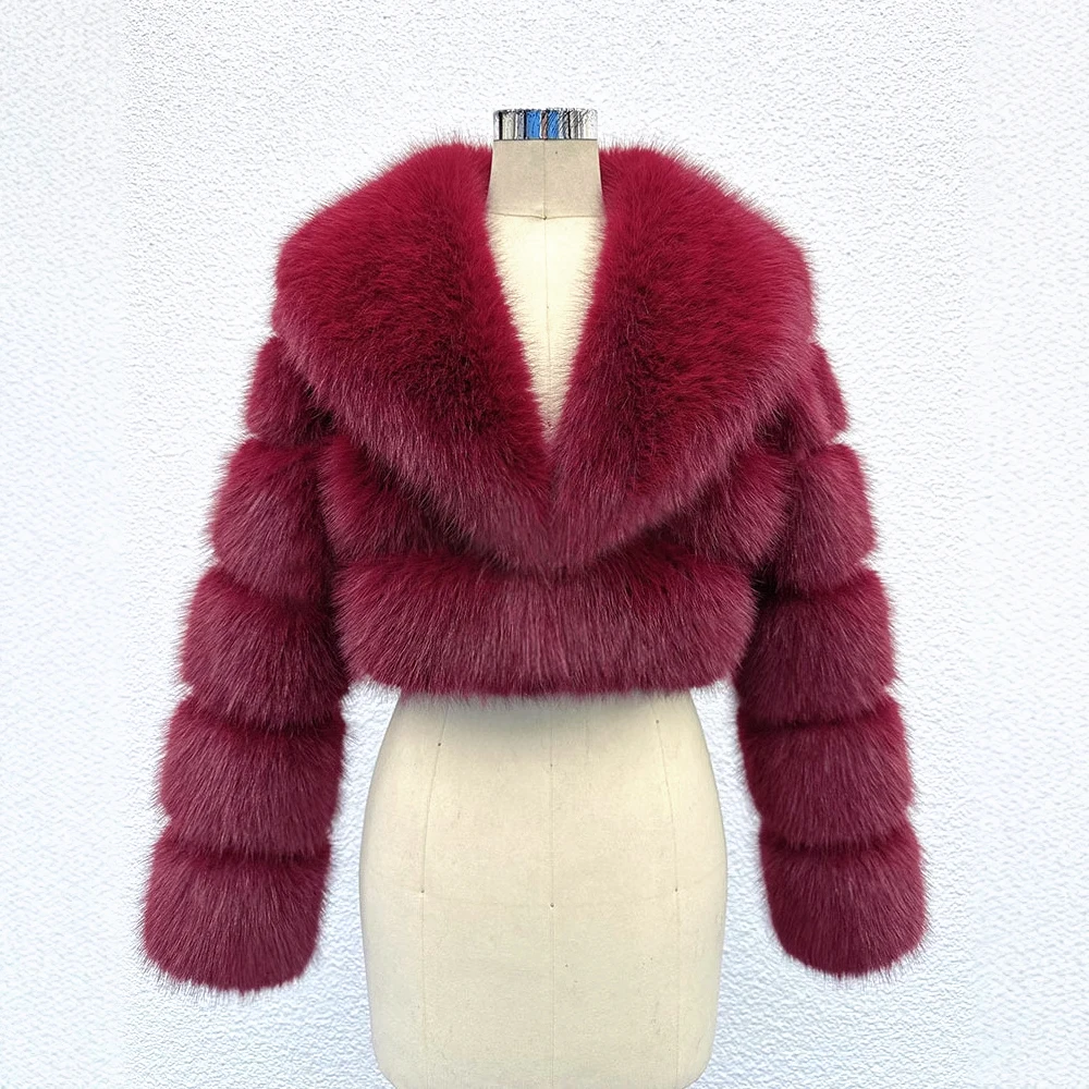 Inverno moda feminina casaco de pele do falso grande gola de pele outono curto imitar pele de raposa jaqueta macia de alta qualidade senhoras casacos peludos