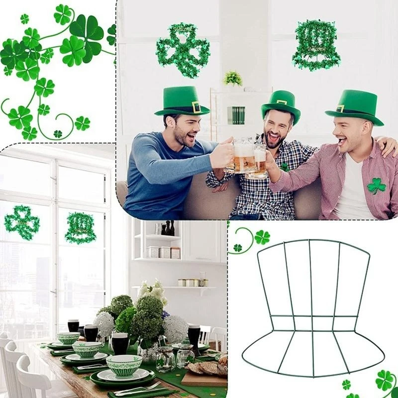 

St Patrick's Day Metal Iron Frame DIY Hanging Wreath Clover Hat Welcome Sign for Home Farmhouse Front Door Decoration Supplies