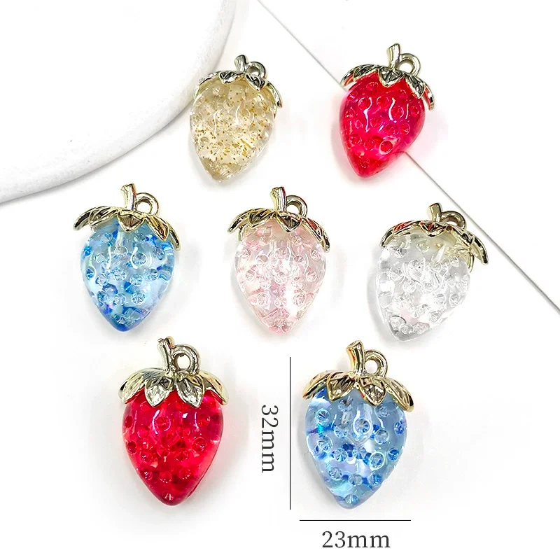 100pcs/lot 3D Colorful Transparent Strawberry Pendant DIY Earrings Charm Keychain Acrylic Jewelry Accessories