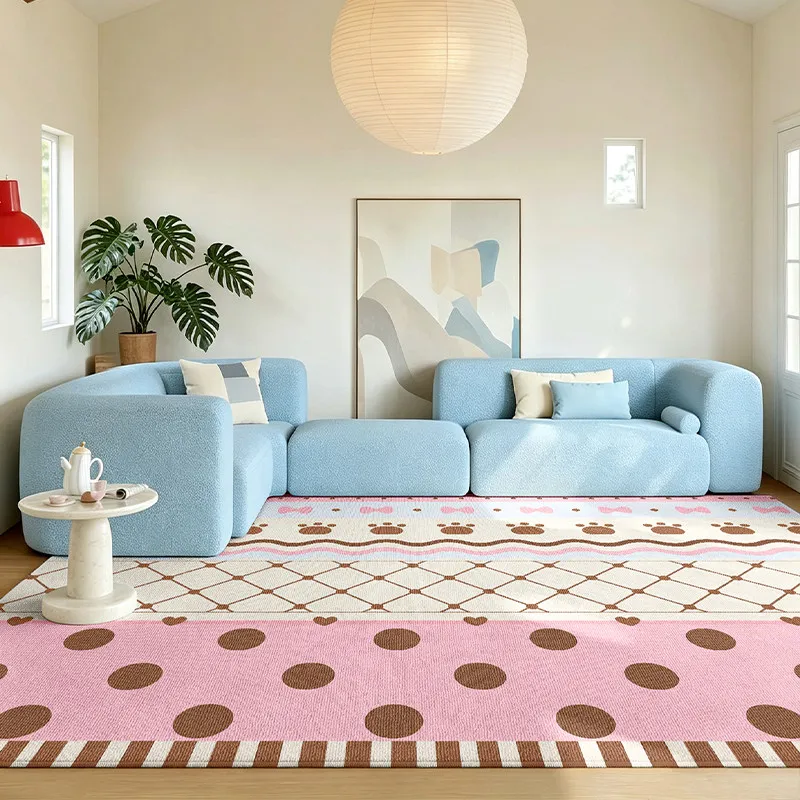 Modern Style Carpets for Living Room Colorful Dopamine Bedroom Decor Carpet Grid Stripe Design Bedside Rug Home Thick Floor Mat