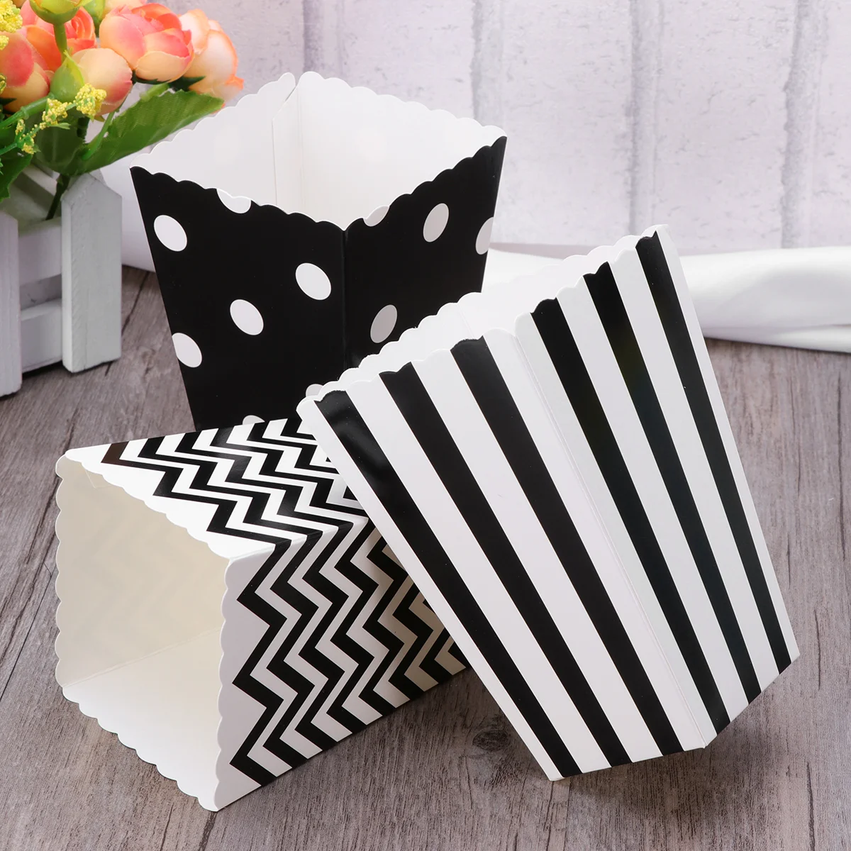 

48 Pcs Popcorn Favor Boxes Orange Candy Buffet Bags Disposable Gift Black White Cups