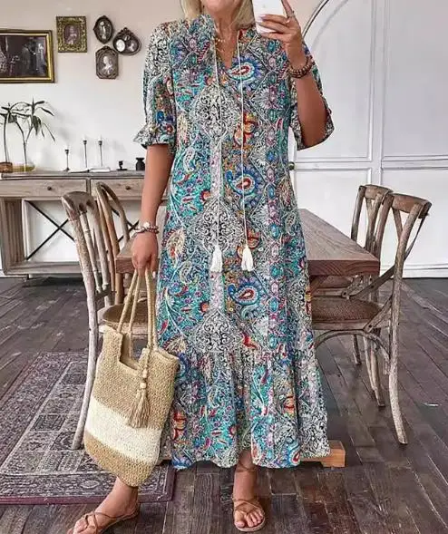 

2025 Women's Spring/summer Leisure Holiday Dress Peilis Printed Dress for Women