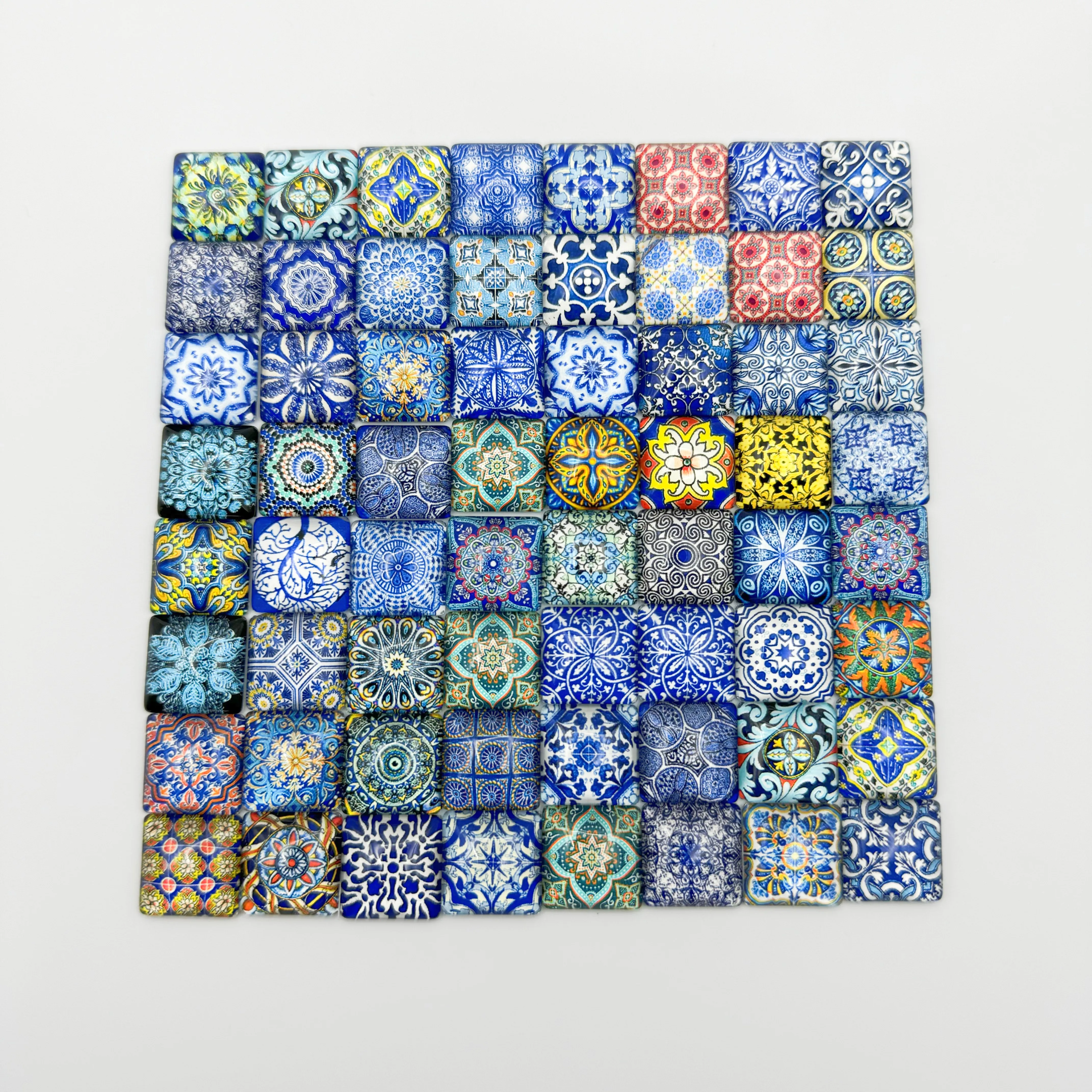 20PCS Blue and White Porcelain Square Convex Crystal Glass Mosaic Stones DIY Handmade Creative Decoration Accessories Stickers ﻿