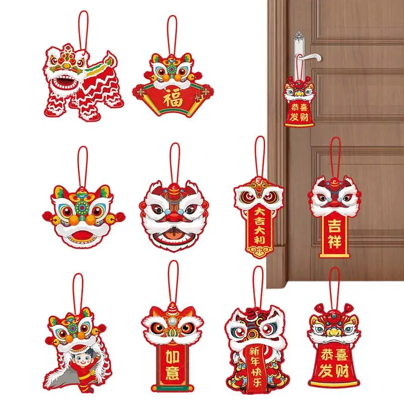 10 Pcs/Set Chinese Dance Lion Hanging Decor exquisite Paper Lion Dance Hanging Tag Pendant Chinese Lunar New Year Decoration