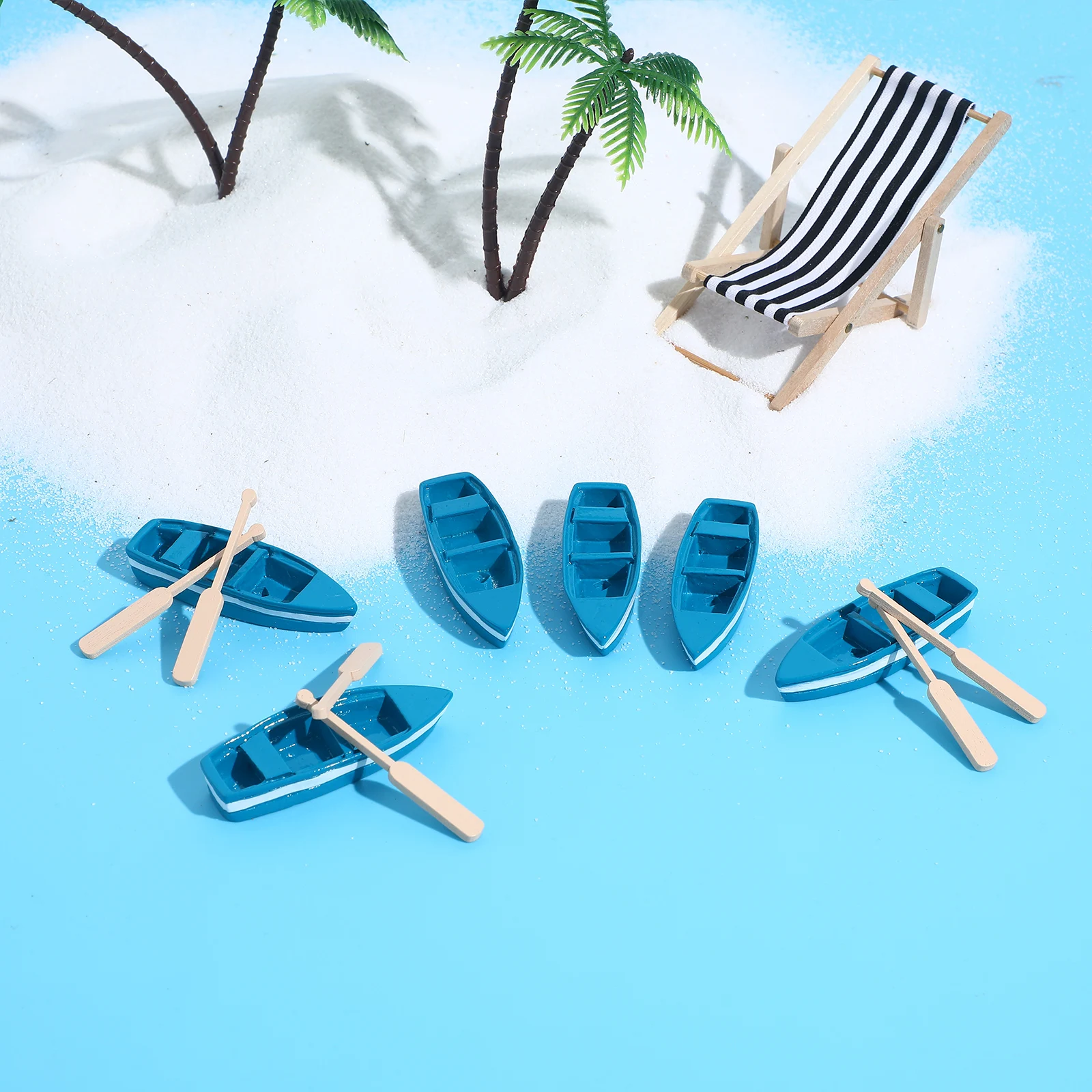 

6 Pcs Blue Mini Boat Decor Rowing Model Wood Craft Realistic Nautical Home Ocean Bathroom Tabletop Statue Durability