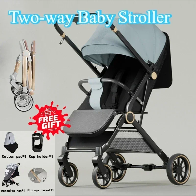 

‌Lightweight 4 Wheel Baby Stroller with One-Hand Fold Reversible Seat Adjustable Handle Canopy for Newborns Outdoor Travel