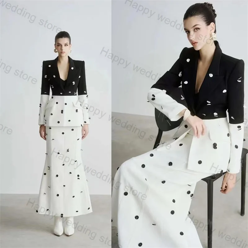 Sexy 3-Piece Women's Suit Skirt Set Elegant Strap Top Bra+Blazer+ Mermaid Prom Dress Formal Tailored Jacket Coat Party Gown