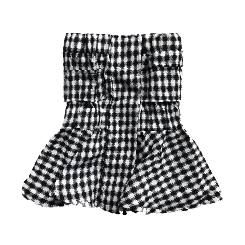 Girls Elegant Ruffles Plaid Tube Tops Women\'s Stretchy Wrap Tubes Bandeau Short Strapless Camisole Crop Top For Female