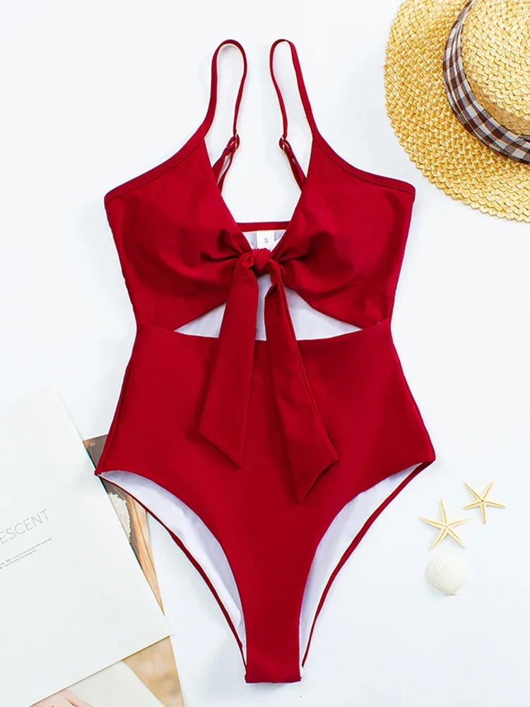 

Sexy Solid Spaghetti Strap One Piece Swimsuit for Women High Waist Beach Bikini 2025 New Summer Swimwear One Piece Swimsuit