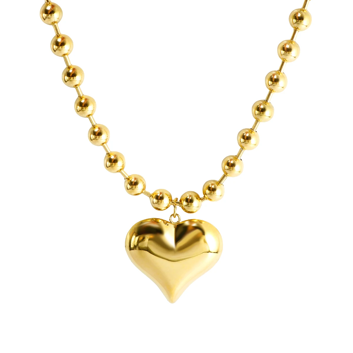 Punk Heavy Industry Thick Beaded Chain Big Peach Heart Hollow Pendant Charm Choker for Women Non Fading Stainless Steel Jewelry