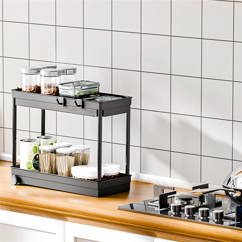 AB42-Kitchen Sink Shelf 2 Tier Multi-Purpose Storage Shelf Multi-Purpose Storage Shelf With Hook