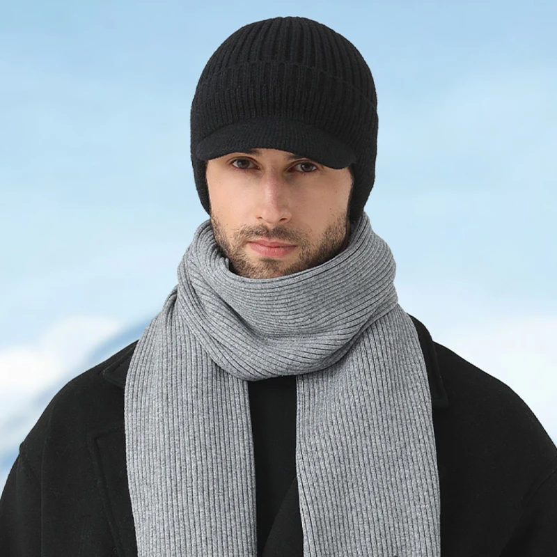 

Outdoor Men Winter Knitted Hat Outdoor Cycling Ear Protection Warmth Peaked Cap Casual Fashion Sunhat Bomber Hats