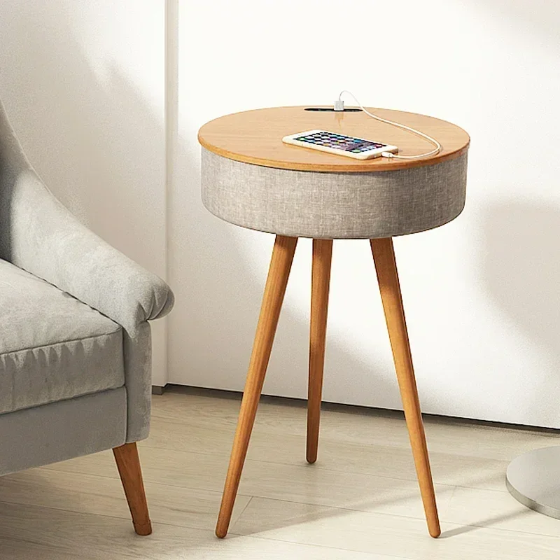 Smart Round Coffee Table with HIFI Bluetooth Speaker Wireless Charging Living Room Side Table with Stereo Audio Mini Tea Table