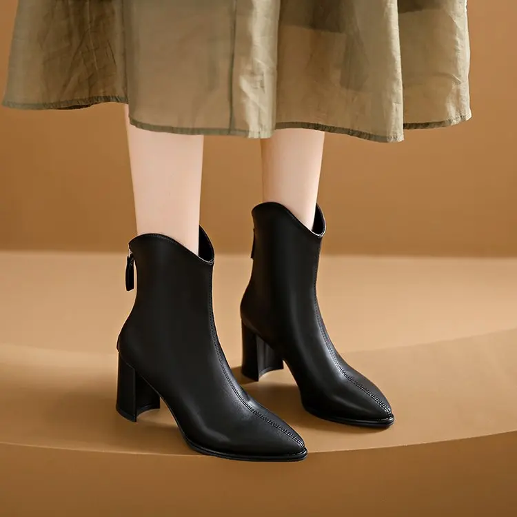 2023 New Trend Winter High Heels Ankle Chelsea Boots Women Goth Fashion Pointed Toe Chunky Shoes Dress Punk Casual Women Boots