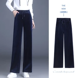 Women's High-Quality Lace up Loose Velvet Pants With Thick insulation and Elastic High Waisted Winter Velvet Wide leg pants 6XL