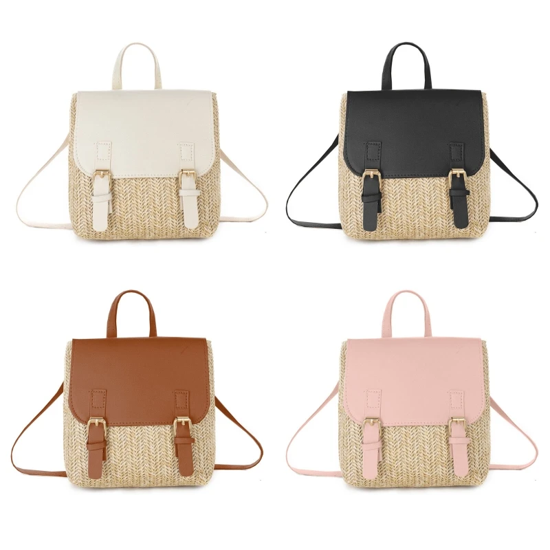 

Women's Straw Woven PU Leather Backpack Bobo Beach Backpack Elegant Small Backpack Holiday Daypack Shopping Dating Bag