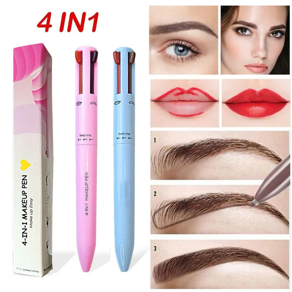 4 In 1 Makeup Pen Waterproof Eyebrow Pencil Long Lasting Easy Color Lip Liner Highlight Lying Silkworm Eyeliner Pen Makeup Tools