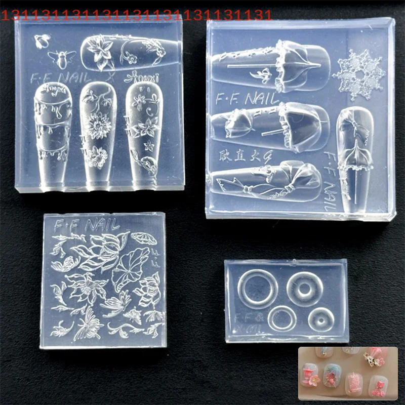 Ombrello con fiori Stampo per nail art Rilievo in silicone Salone per unghie Strumento per manicure in stile francese Accessori per la decorazione delle unghie fai da te
