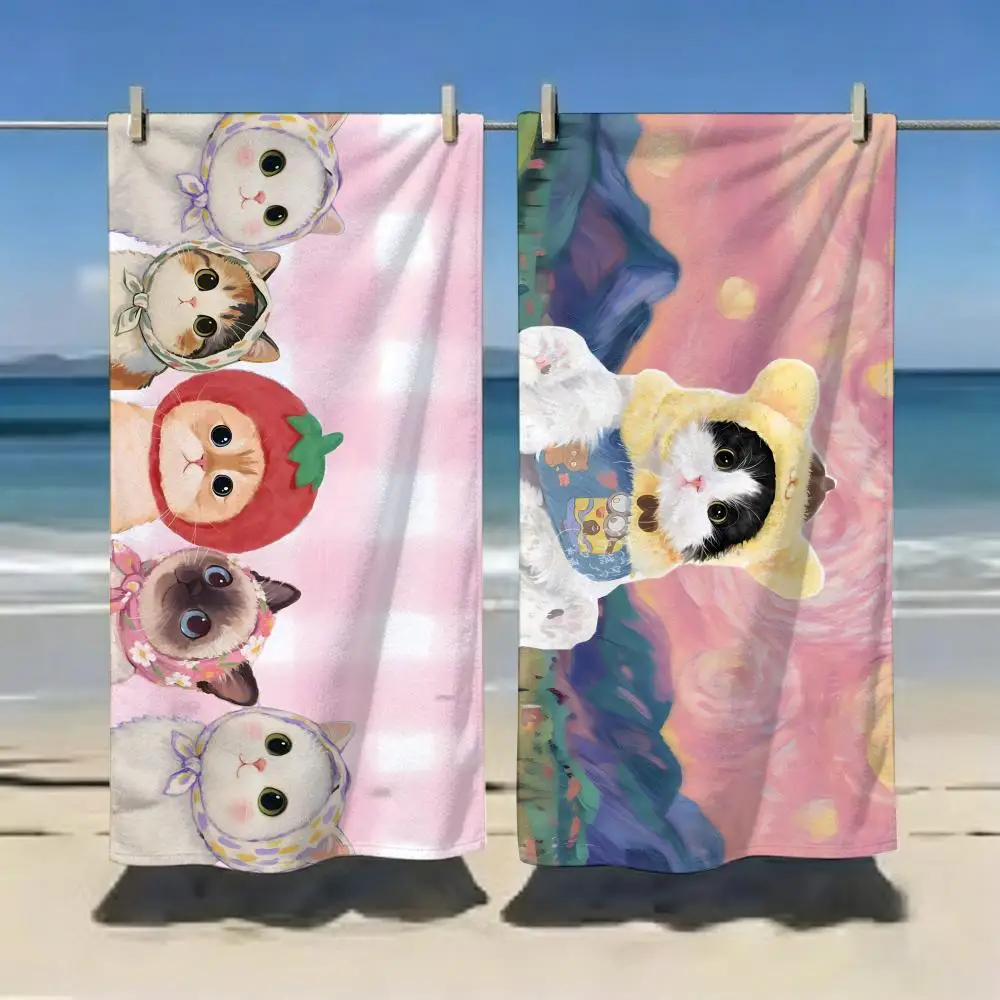 Cute Cat Art Towel Microfiber soft Beach Towel for Travel Fitness Sauna Bathing Camping