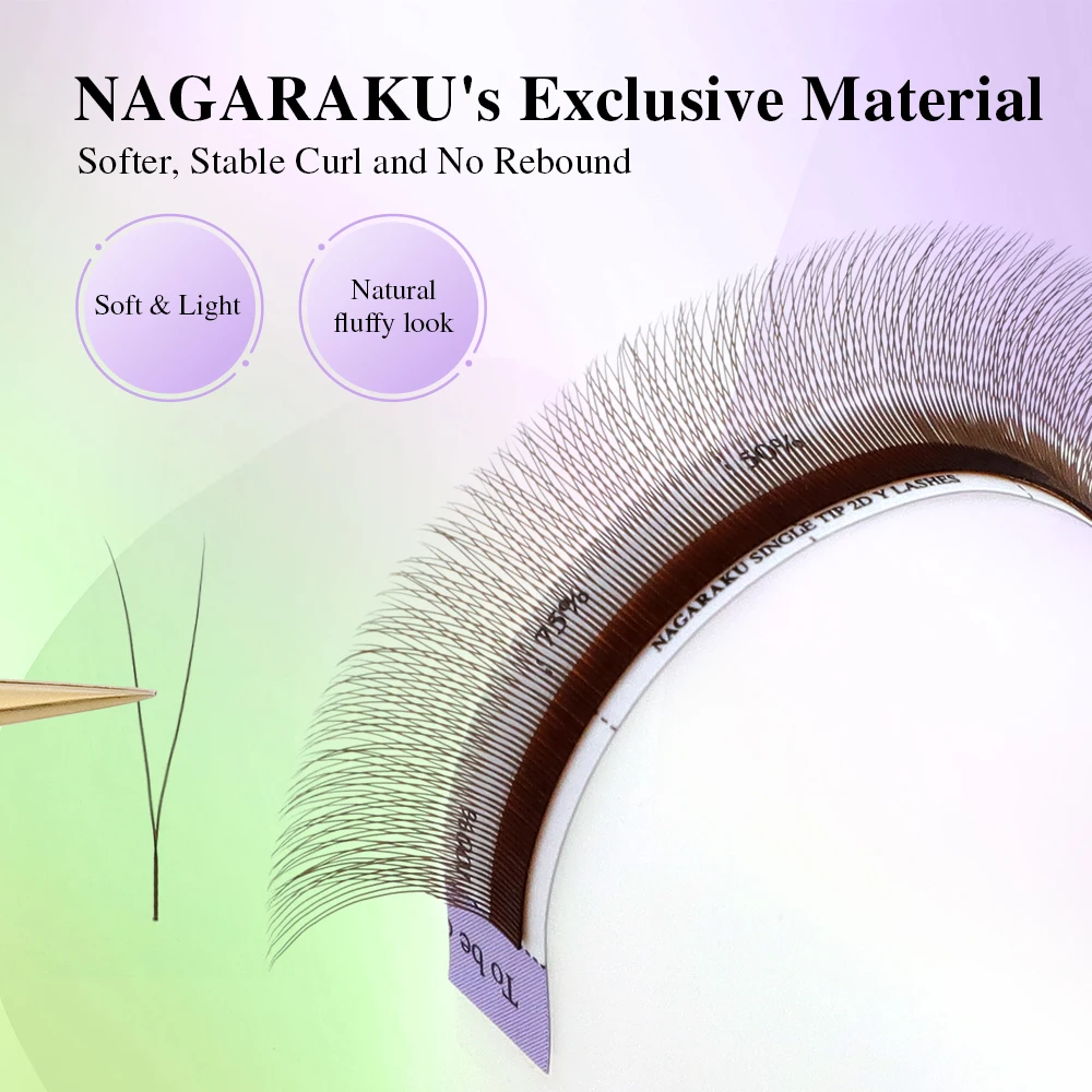 NAGARAKU Dunkelbraune Einzelspitze Schmale 2D Y-Form Handgewebte Premium Weiche Leichte Natürliche Wimpernverlängerung Netzgewebe Kreuzwimpern – Detail 4