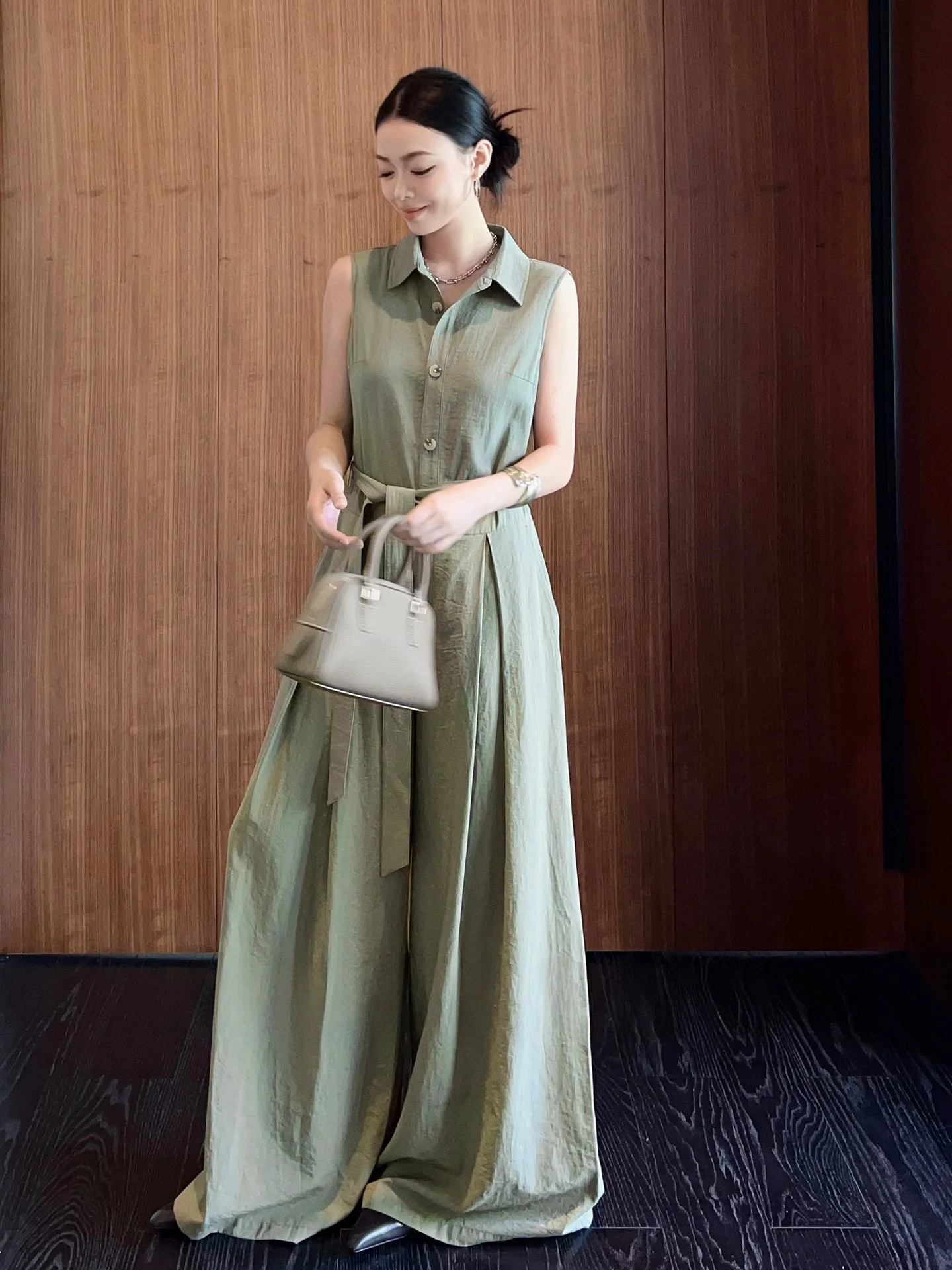 

Женский летний комбинезон MeiYang Forest Fairy T из текстурированного бамбукового волокна с широкими штанинами и высокой талией