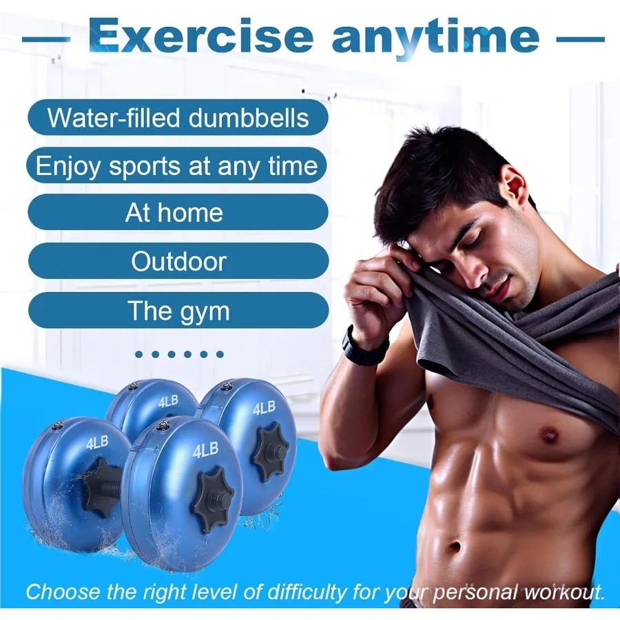 مجموعة دمبل مملوءة بالماء لتدريب القوة وتشكيل اللياقة البدنية وأوزان السفر المحمولة القابلة للتعديل مثالية لصالة الألعاب الرياضية المنزلية