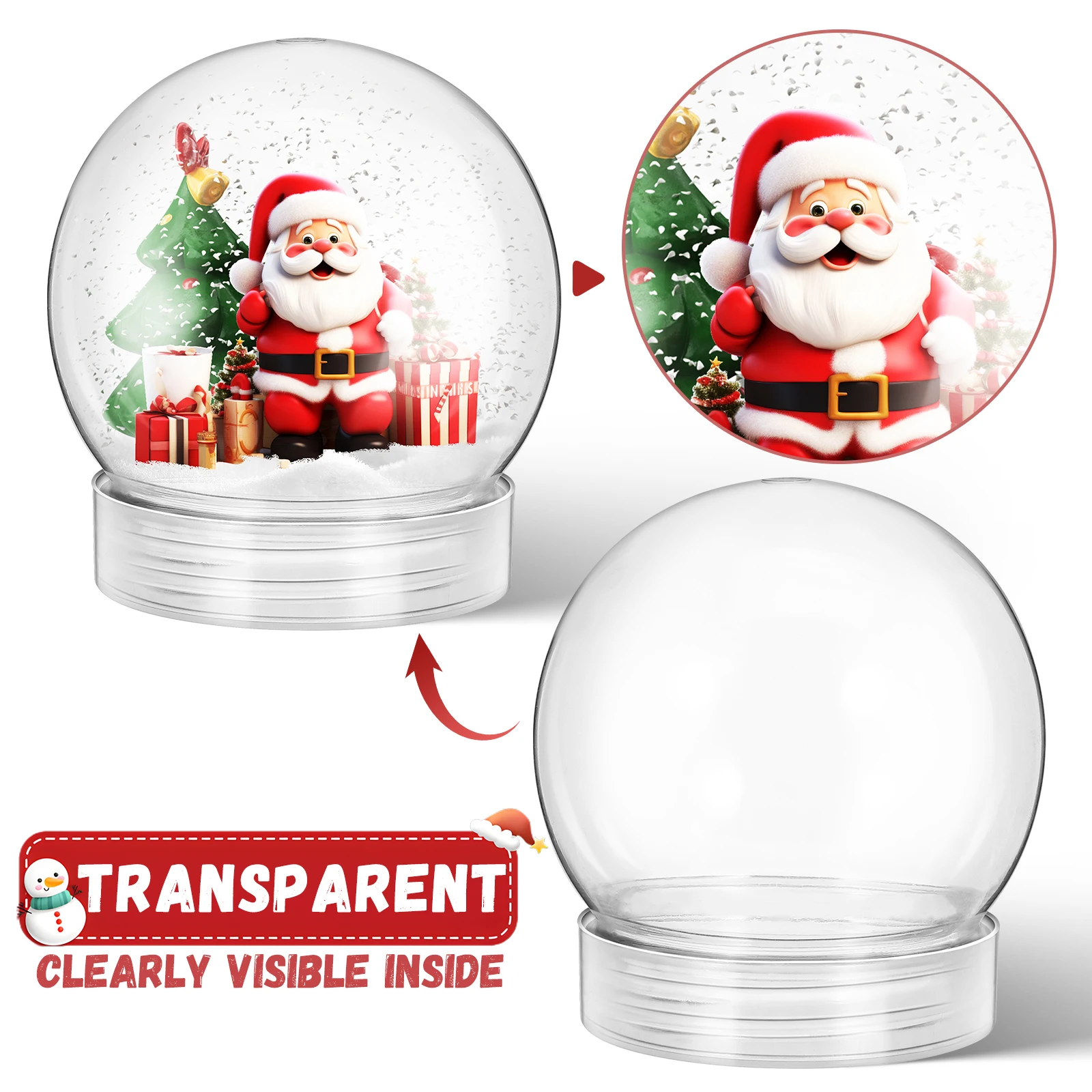 15pcs Snow Globes For Adults Kids Plastic Snow Globe 150ml/300ml Transparent Christmas Balls Halloween Candy Bottles Favor Gifts