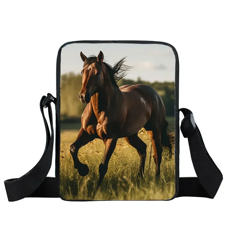 

Animal Running Horses Mini Messenger Bag Kids Shoulder Bags for Travel Casual Bookbag Boys Girls High-capacity Crossbody Bags