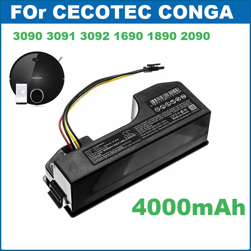 Li ion Battery 14.4V 6800mAh for Cecotec Conga 3090 3091 3092 2090 Robotic Vacuum Cleaner Conga 3090 Accessories Replacement