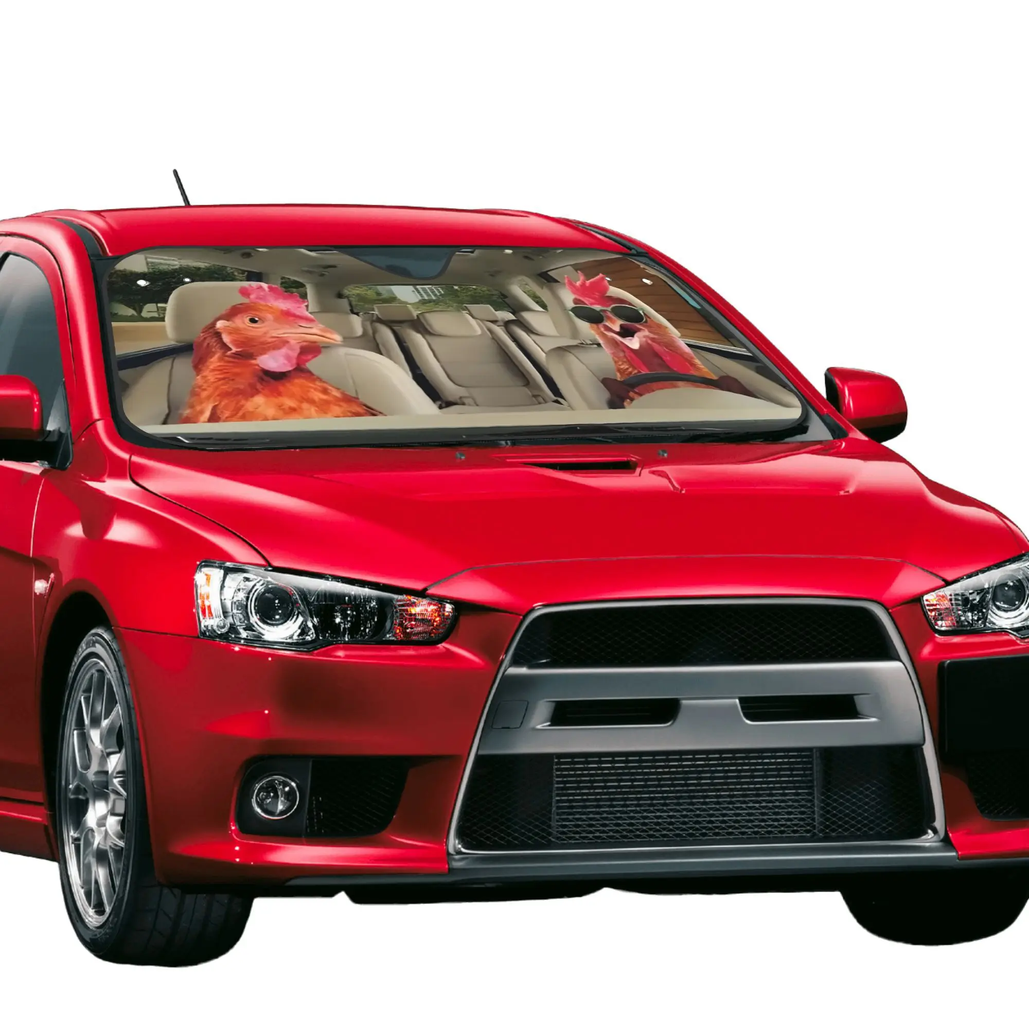 1pc Funny Chicken Pattern Premium Car Sunshade UV Protection Scratch Resistant Universal Windshield Protector With Cooling Effec