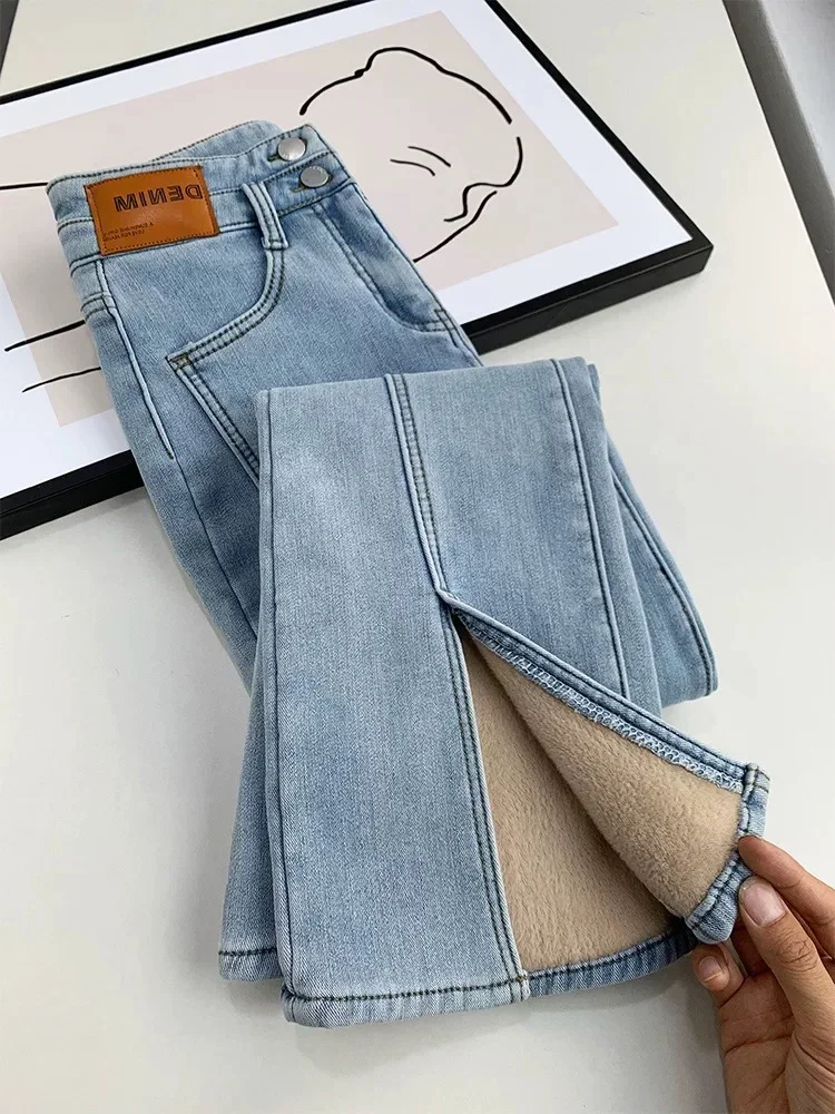 Celana jeans kurus panjang untuk musim dingin, celana denim skinny ramping pinggang tinggi ukuran 101-103cm, celana panjang denim elastis gaya Korea Vaqueros Z15