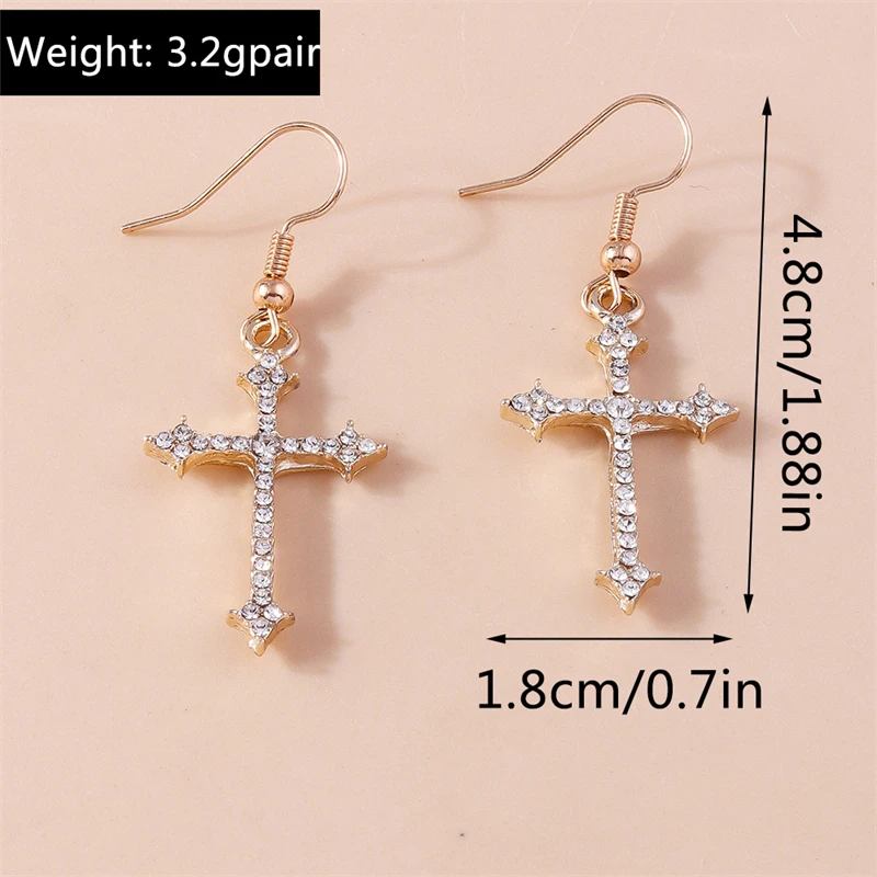 Mode Kristall Kreuz Tropfen Ohrringe für Frauen Gothic Kreuz Baumeln Haken Ohrringe Mädchen Party Festival Schmuck Geschenke – Detail 2