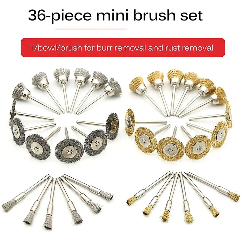 Jeu de brosses métalliques en laiton, 36 pièces/ensemble, accessoires pour outils rotatifs pour le polissage et les outils de livres