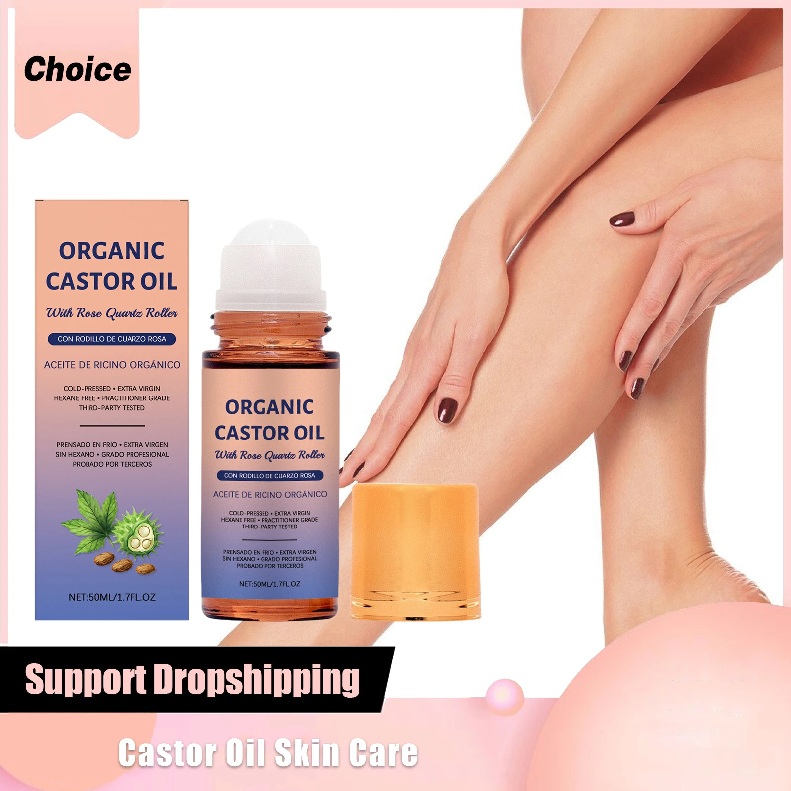 Rollo de aceite de ricino orgánico para el cuidado de la piel, aceite esencial hidratante, nutritivo, iluminador, relajación profunda, esencia de masaje facial y corporal
