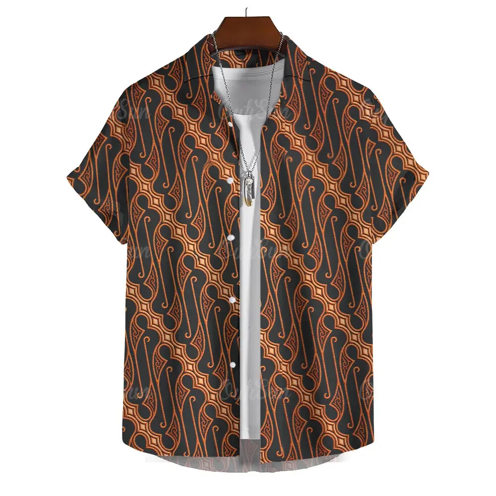 Muslim Retro Ethnic Totem Print Summer Fashion Men's Short Sleeve Shirt Casual Family Wear Lapel Oversized Men's Shirt Top S-5XL