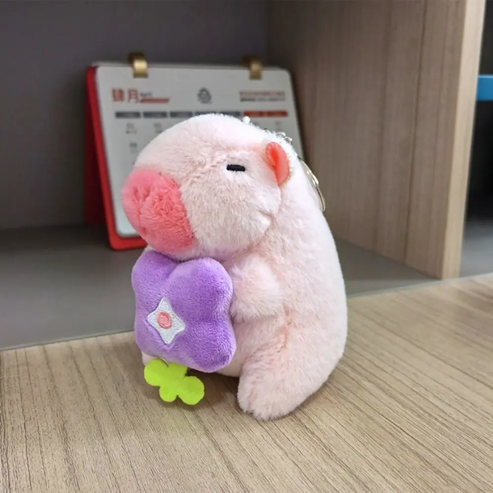 Roze Pluche Capibara Sleutelhanger Schattige Knuffels Pluizige Dieren Poppen Accessoires Tas Decoratie Cartoon Capibara Hanger