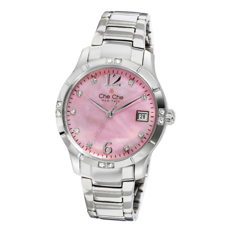 Women's Luxury Watch Stainless Steel Quartz Movement with Diamond Accents Fashion Crystal Display Leather Strap Calendar Feature