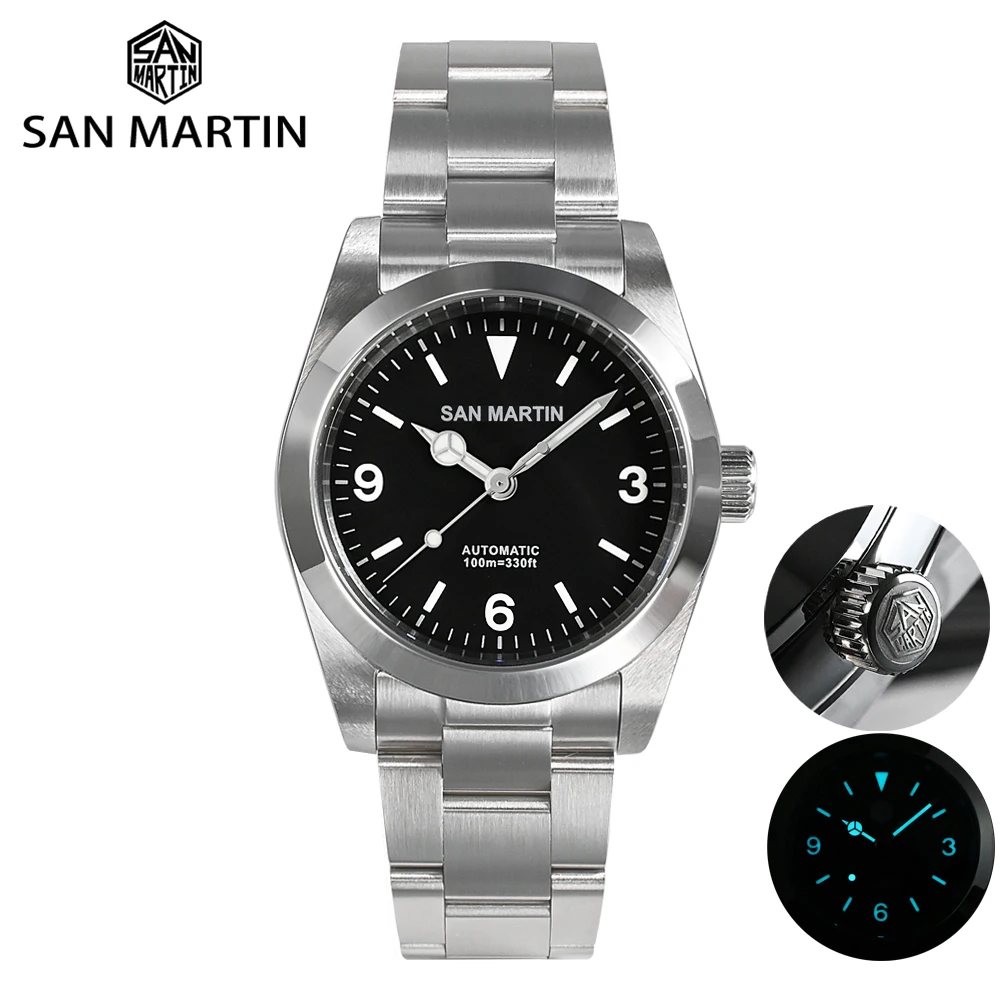 San Martin-Montre de dehors Vintage pour Homme, Série Explore, Saphir de Luxe, existent, Mécanique, Remontage existent, Étanche, 100m, PT5000, 36mm