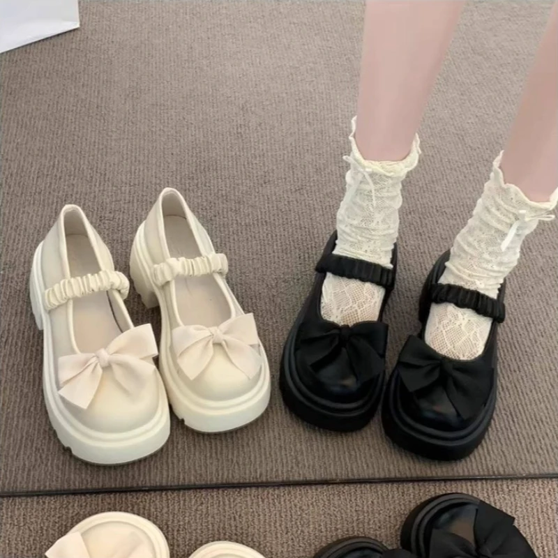 Little Girls Chunky Mary Jane Shoes with Cute Bow 2026 New Autumn Kid School Dress Shoes Non-slip Trendy Princess Party Footwear