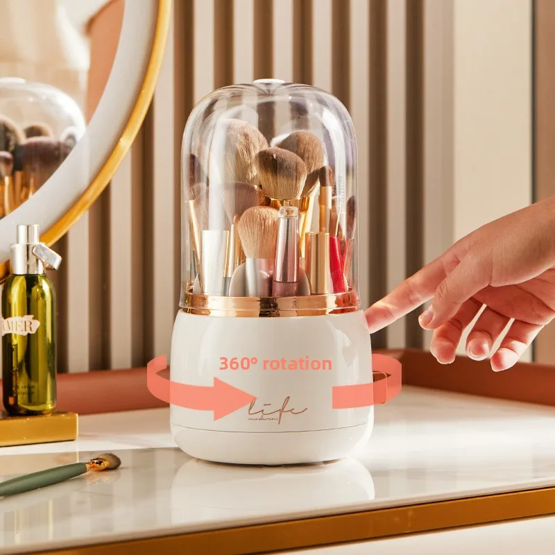 Luxury Style Makeup Brush Storage Bucket Dustproof Lipstick Eyebrow Pencil Cosmetic Storage Box Rotating Brush Holder