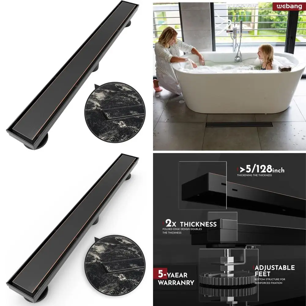 

24 Rectangular Shower Drain with Reversible Cover, Tile Insert, and Grate, Oil Rubbed Bronze Finish, Stainless Steel, CUPC Certi