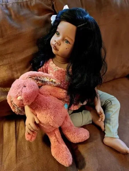 Customized 32''Reborn Baby Meili With Hand-Rooted Black Hair Already Finished Doll Huge Girl